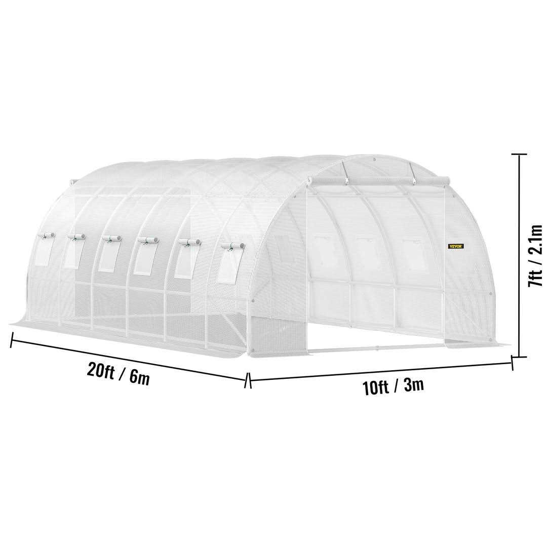 VEVOR Walk-in Tunnel Greenhouse 20 x 10 x 7 ft Portable Plant Hot House w/Zippered Door