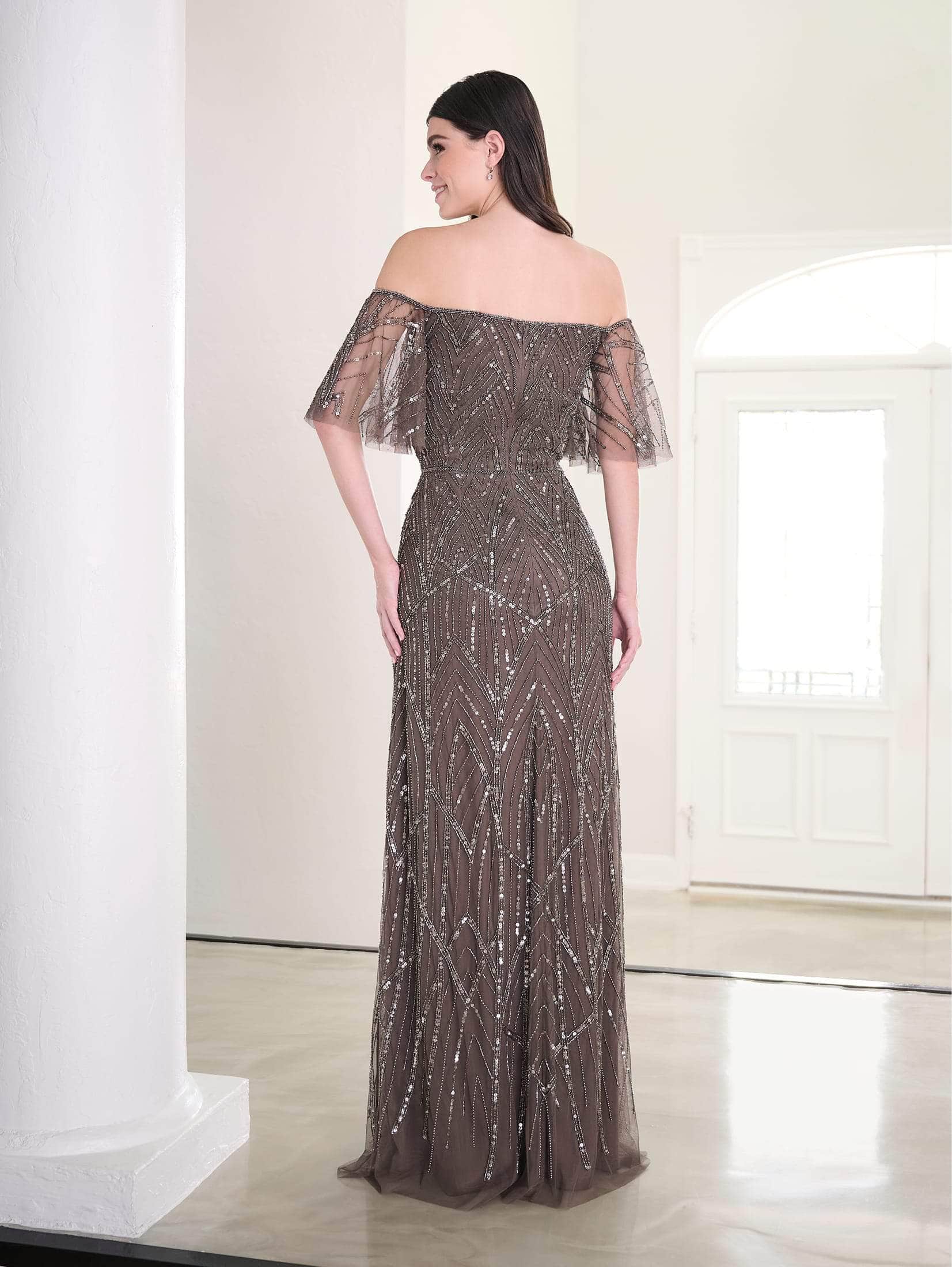 Sequined Short Sleeve Long Dress