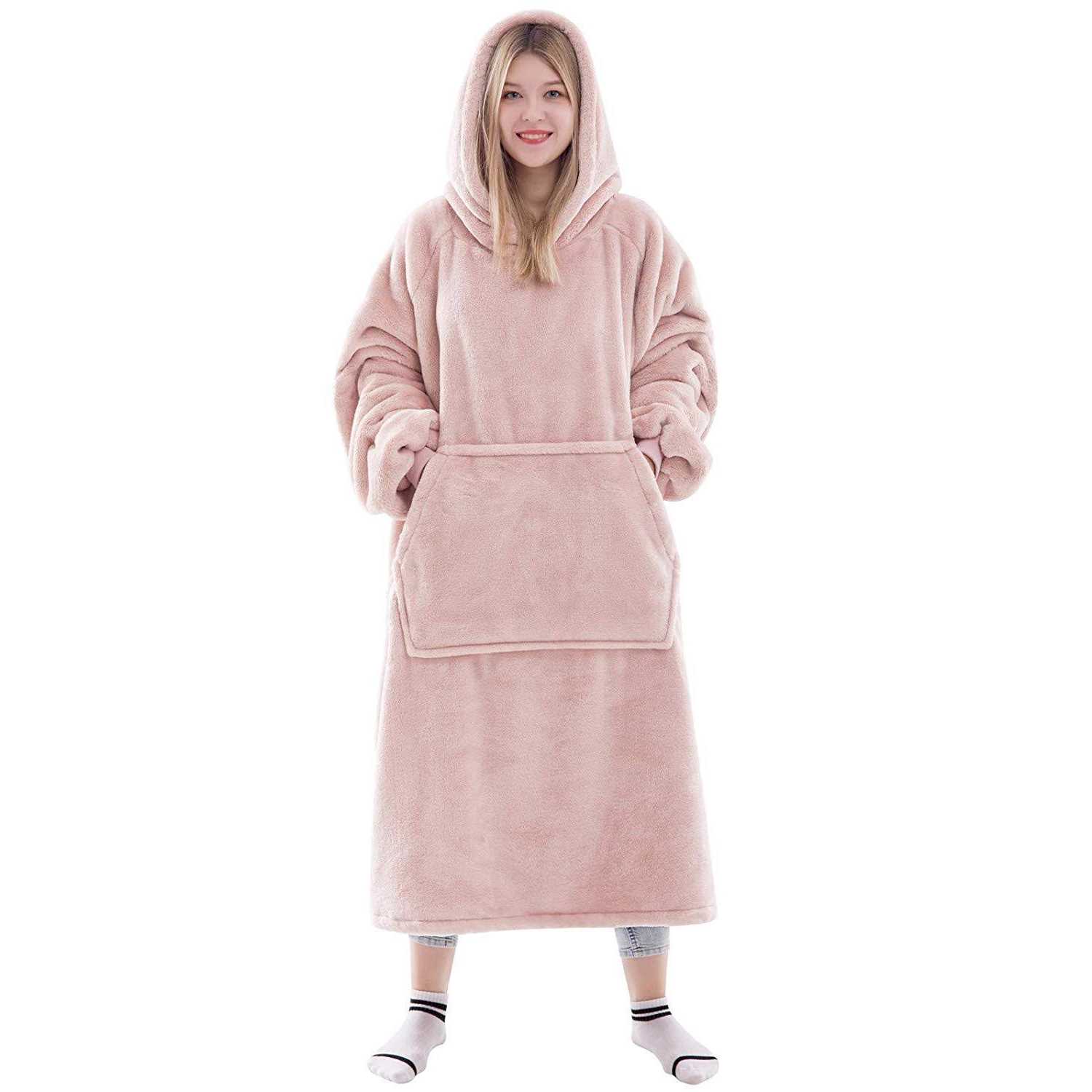 Waitu Wearable Blanket Sweatshirt Gifts for Women and Men, Super Warm and Cozy Giant Blanket Hoodie, Thick Flannel Blanket with Sleeves and Giant