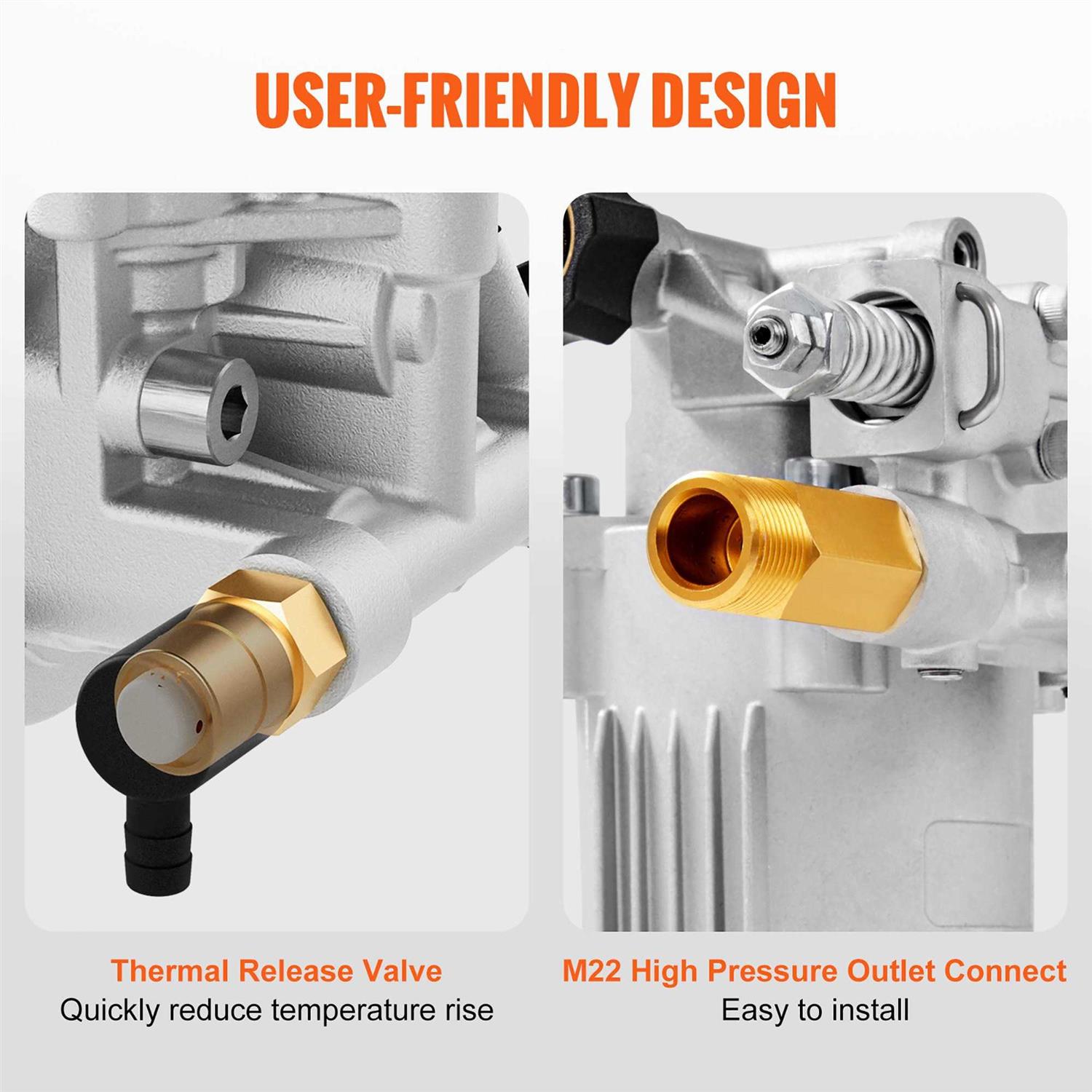 VEVOR Pressure Washer Pump 3/4 Shaft Horizontal 3400 PSI 2.5 Gpm Replacement Power Washer Pumps Kit Parts Washer Pump Compatible with Honda Simpson