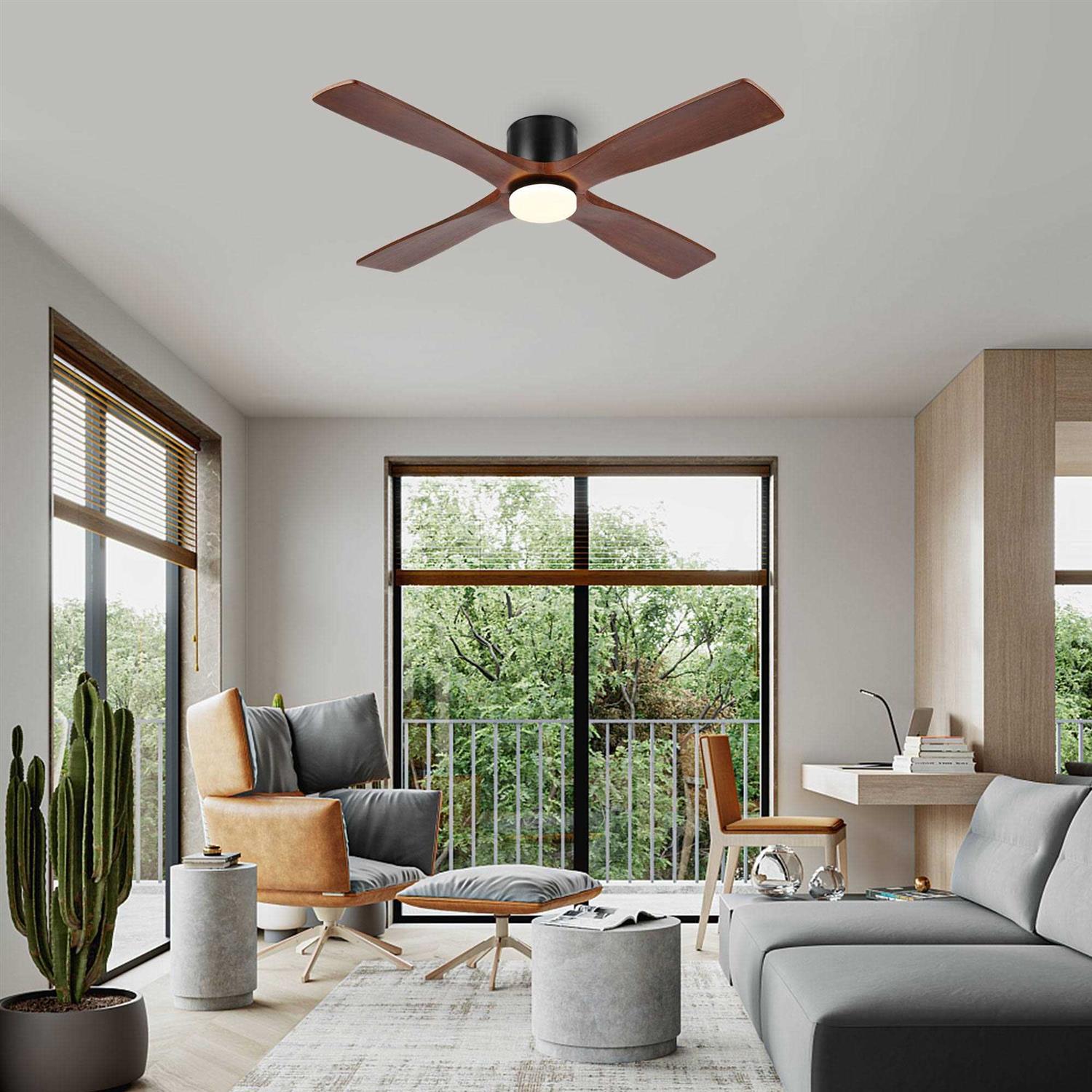 WINGBO 54 inch DC Flush Mount Ceiling Fan with Light and Remote