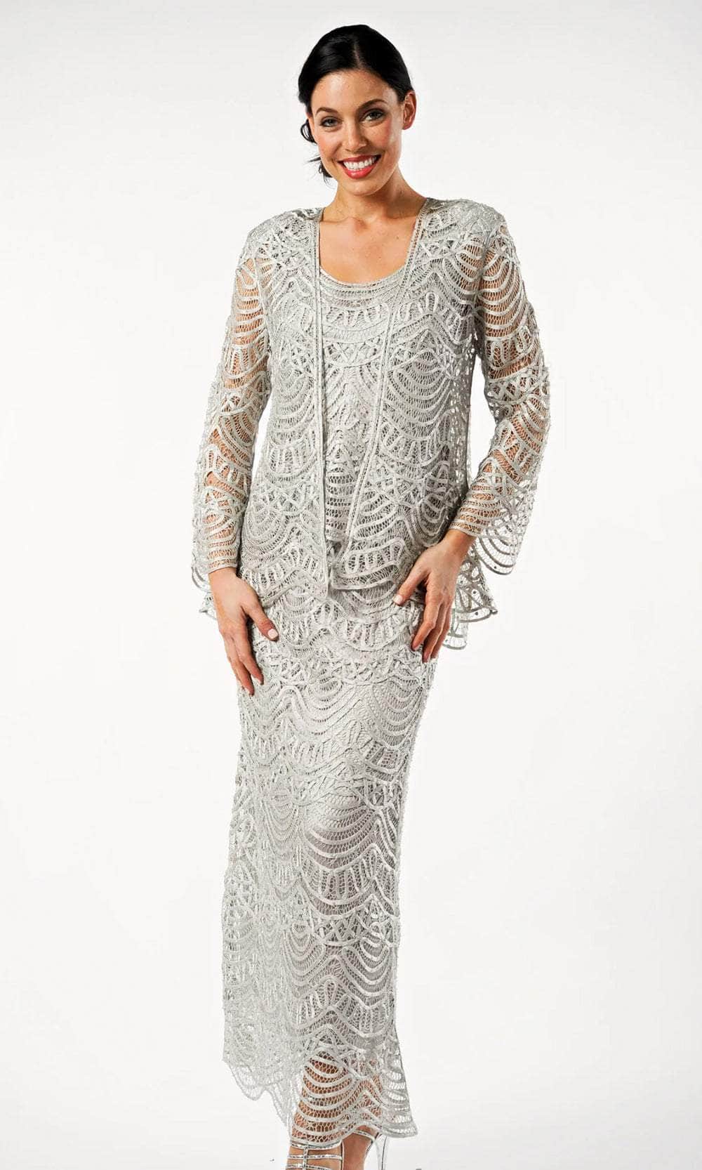 Three Piece Scallop Jacket Top Skirt Set