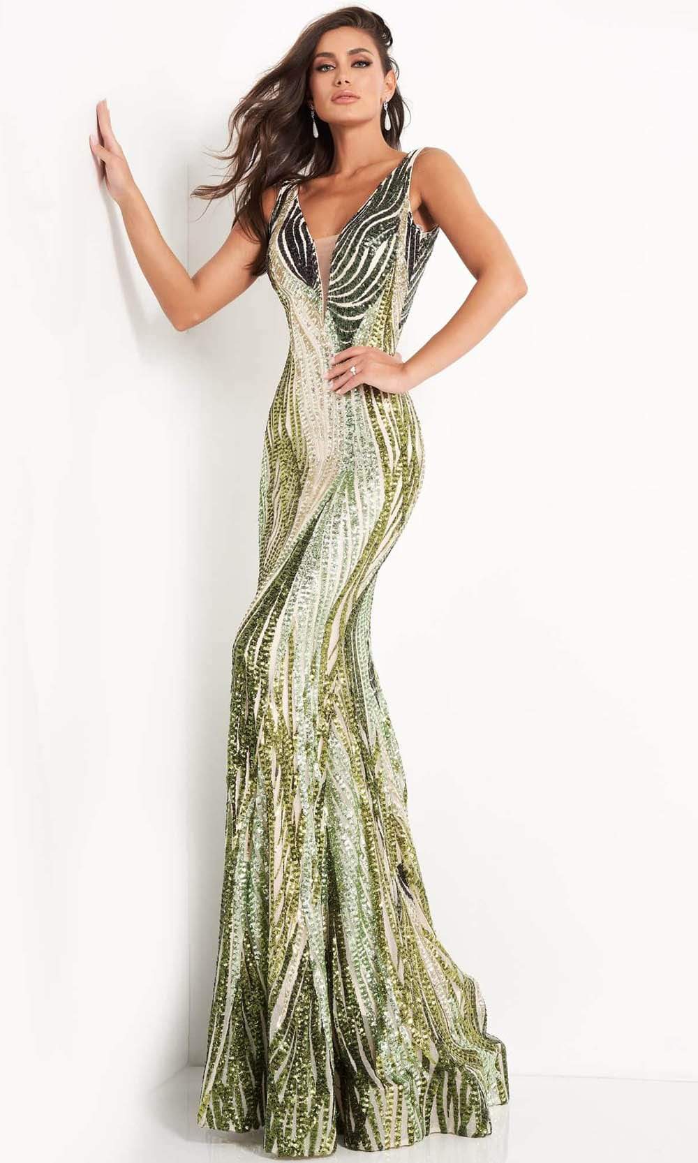 05103 Sequin Plunging V Neck Junior Prom Gown