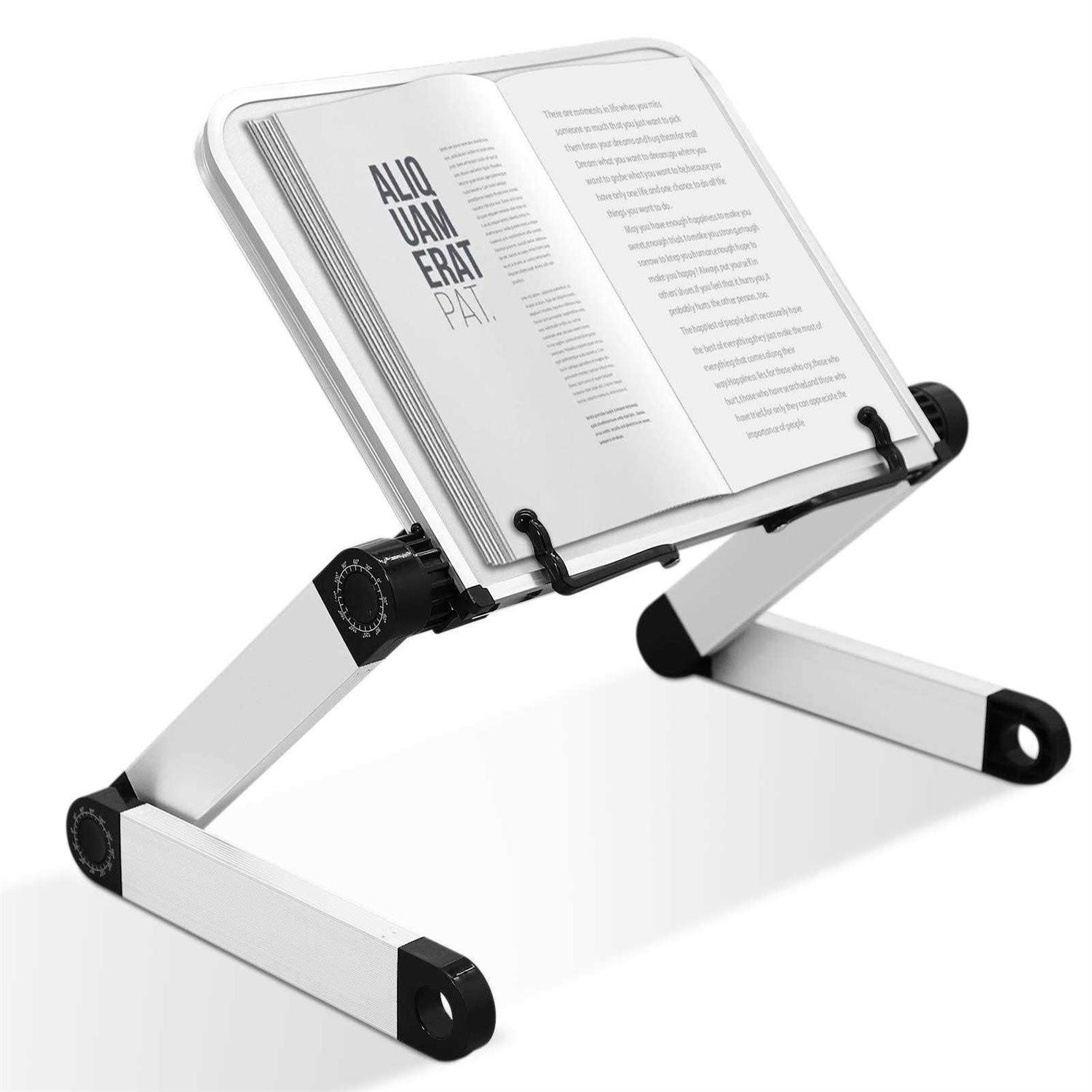 Book Stand Multifunctional Adjustable Laptop Stand Book Holder Tray with Clips Ergonomic Multi Heights Angles Adjustable Cooking Bookstand