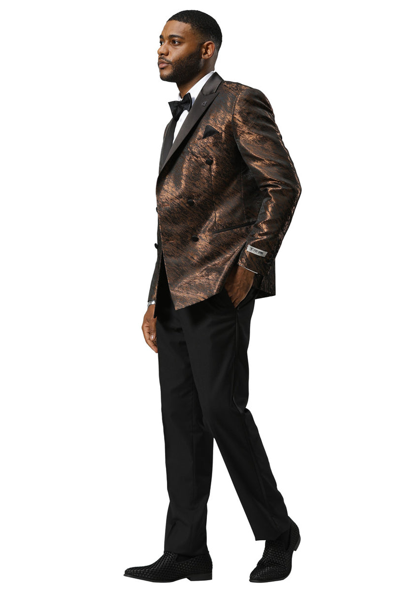 Men’s Stacy Adams Double Breasted Wedding & Prom Tuxedo Jacket in Textured Shiny Bronze Sharkskin