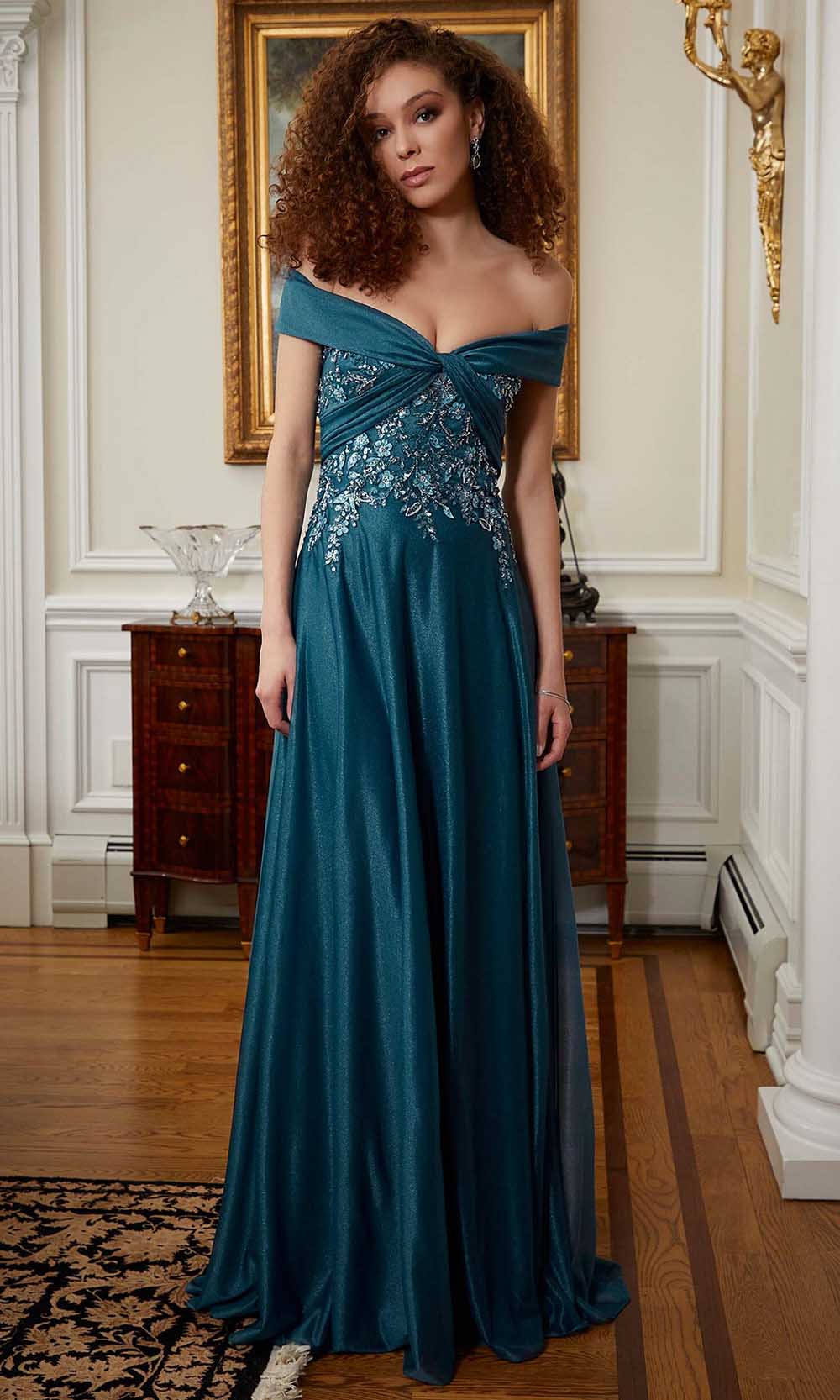 Embroidered Off-Shoulder Evening Gown