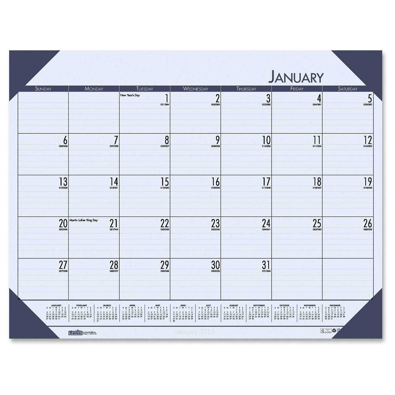House of Doolittle Blue Monthly Desk Pad Calendar HOD12440