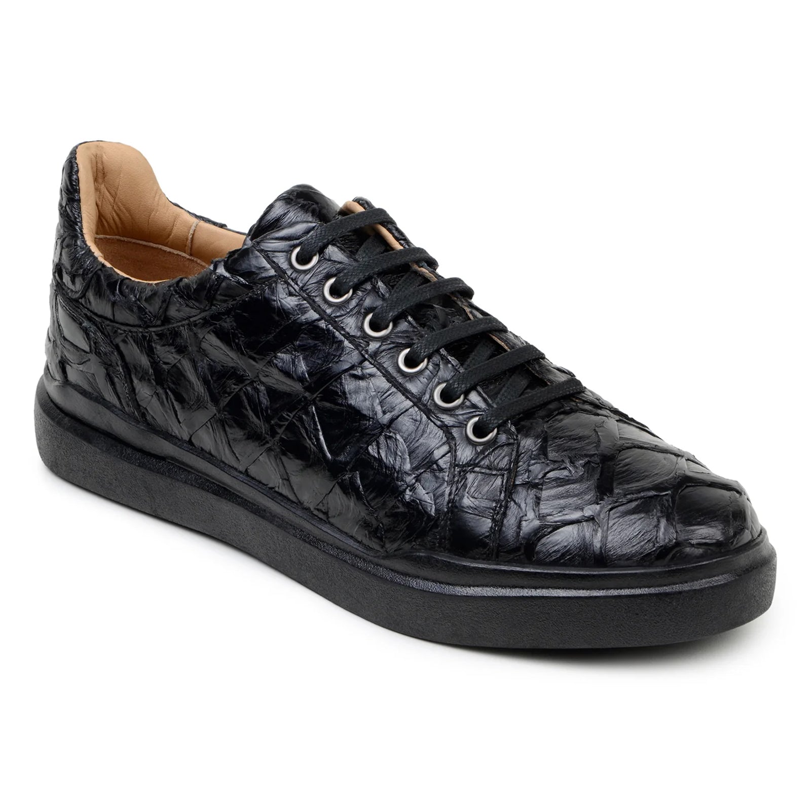Men’s Belvedere Kingstone Genuine Pirarucu Dress Sneaker in Black