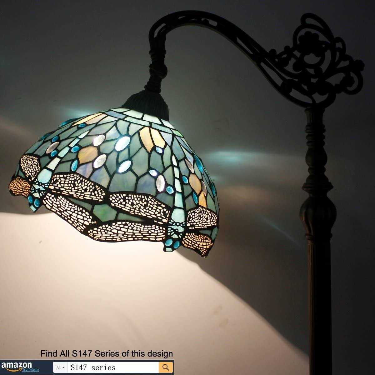 WERFACTORY Tiffany Floor Lamp Sea Blue Stained Glass Dragoy Arched Lamp 12X18X64 Inches