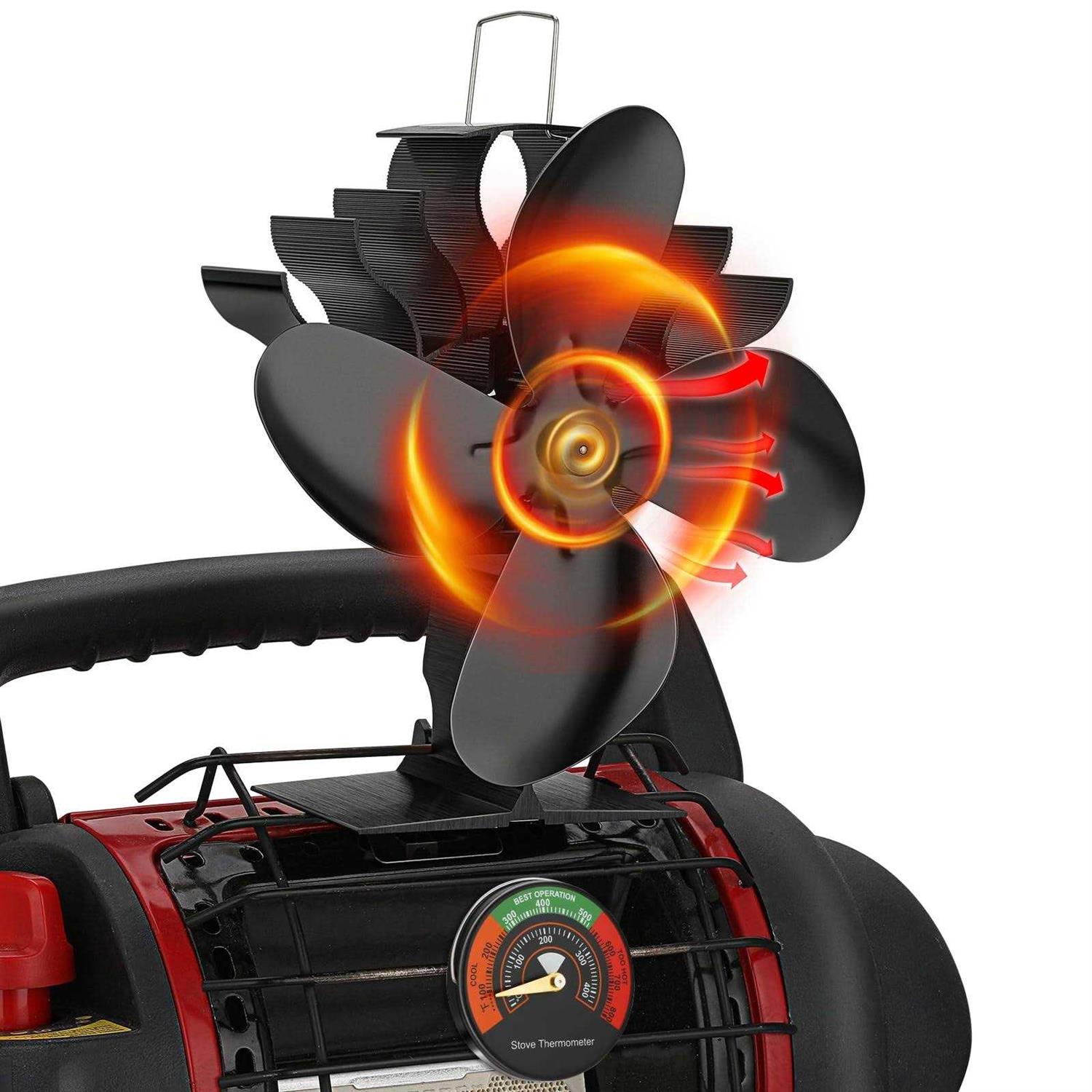 XTIMES Wood Stove Fan for Buddy Heater Wood Stove Fan Heat Powered Fireplace Fan with Magnetic Thermometer Thermoelectric Fan Eco Fan for Wood