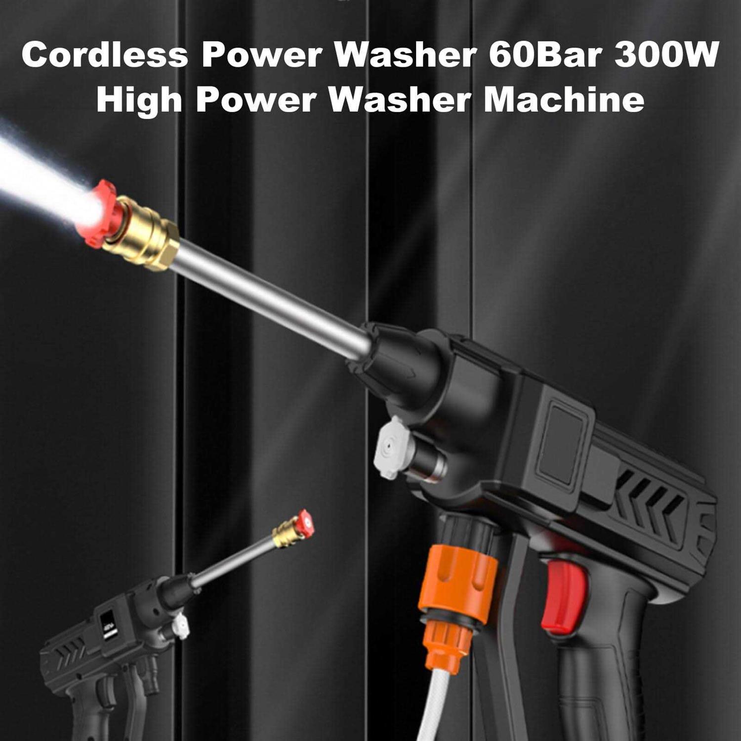 Aumotop Cordless Power Washer 30Bar 300w High Power Washer Machine 6 in 1 Nozzle Electric High Power Washer 2 Rechargeable Battery Powered
