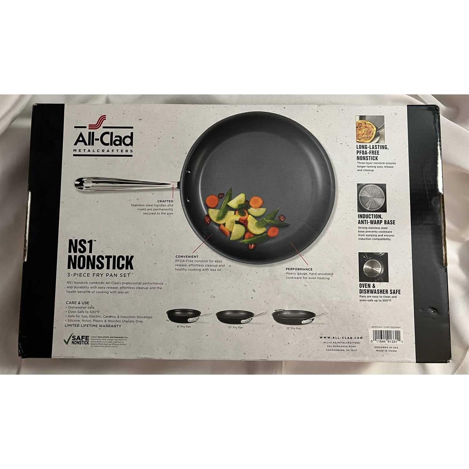 All-Clad NS1 Nonstick Induction 3-Piece Set, 8, 10 and 12 Fry Pans