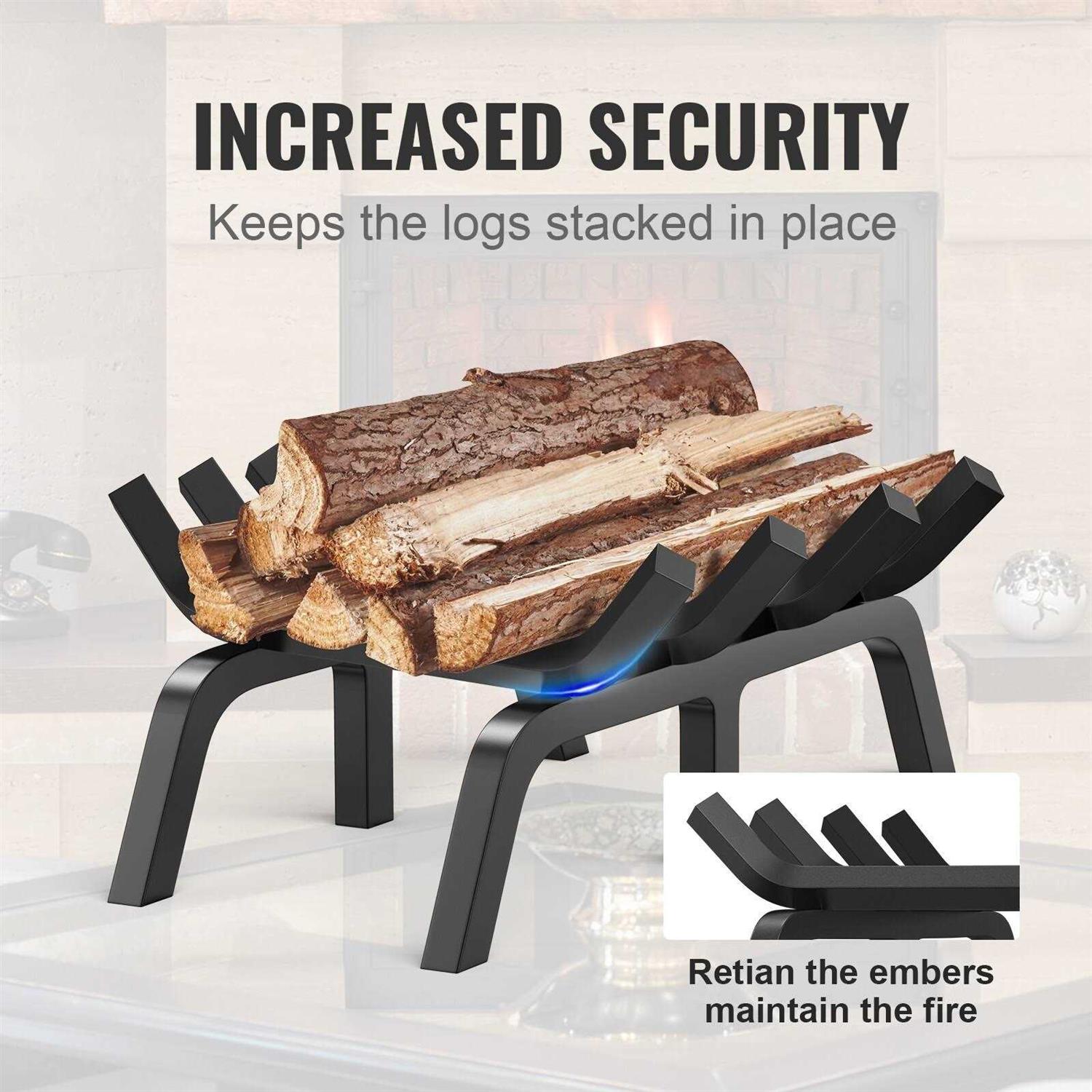 VEVOR Fireplace Log Grate Heavy-Duty Fireplace Grate Solid Powder-coated Steel Bars Log Firewood Burning Rack Holder