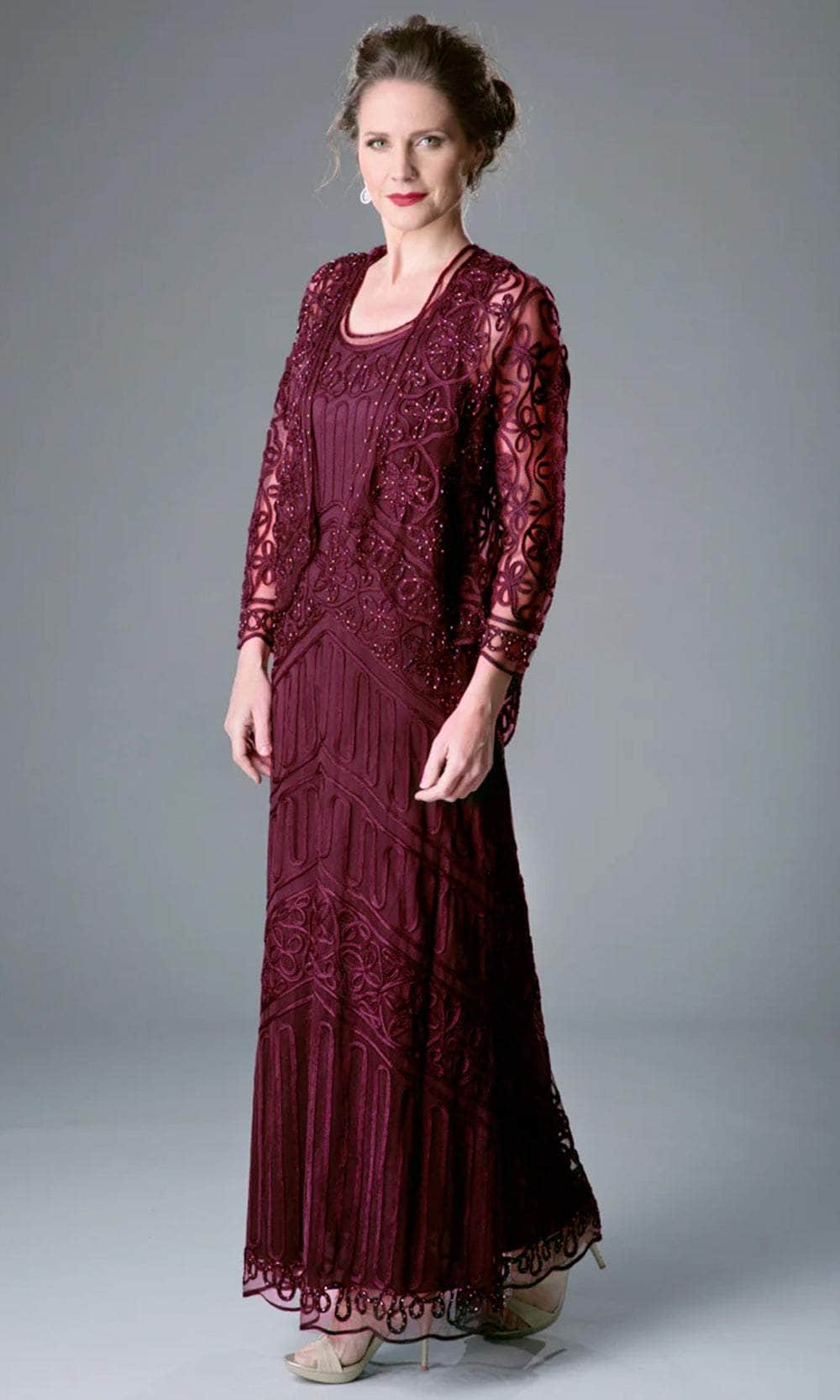 Soutache Lace Embroidered Dress And Jacket Gown