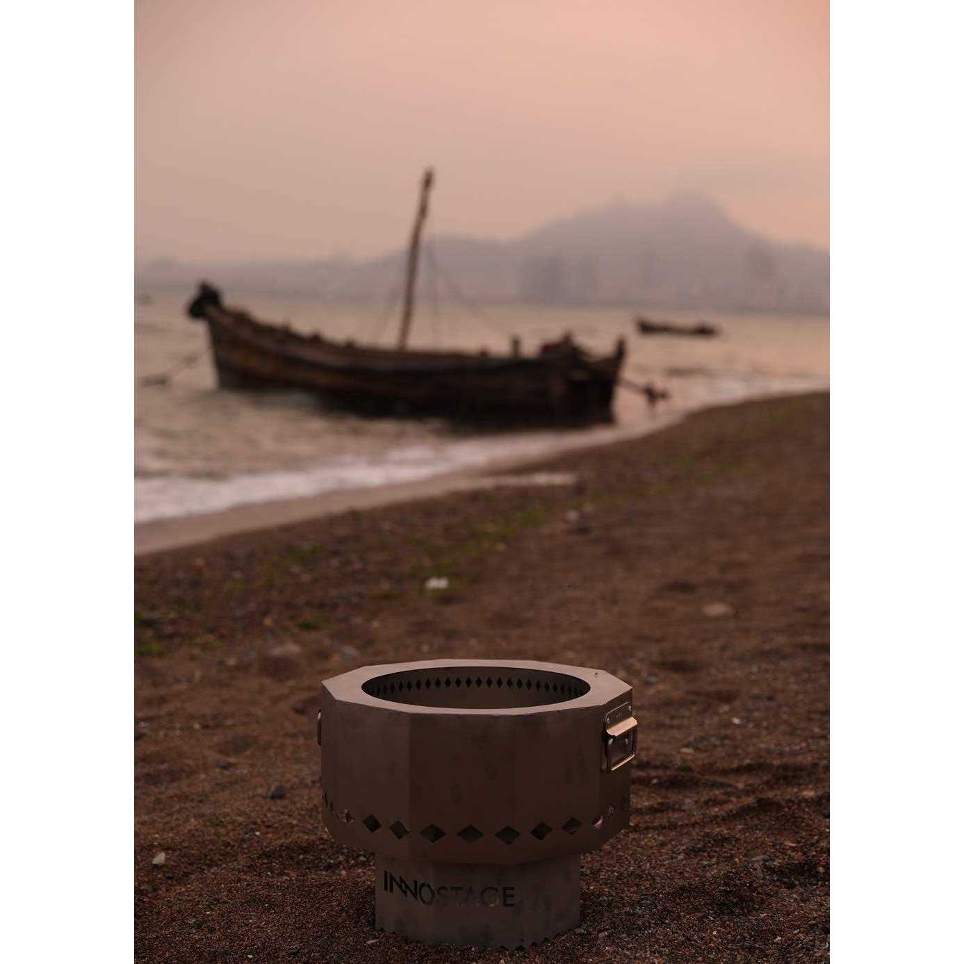 INNO STAGE Stainless Fire Pit with Portable Carrying Storage Bag Patented Smoke-Free Firepit Bowl for Wood Pellet with Stand for Outdoor Campfire