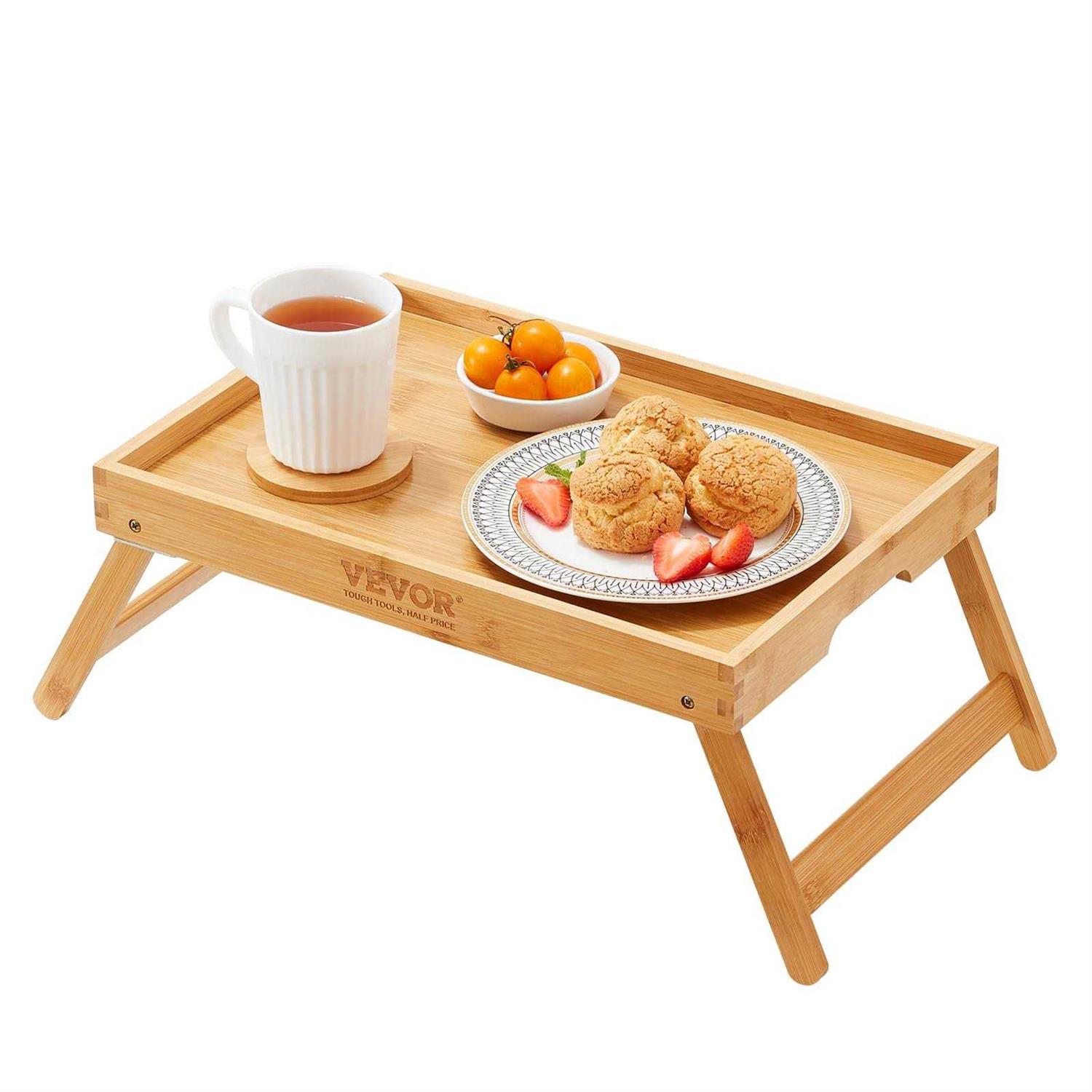 VEVOR Bed Tray Table with Foldable Legs Bamboo Breakfast Tray for Sofa Bed Eating Snacking and Working Folding Serving Laptop Desk Tray