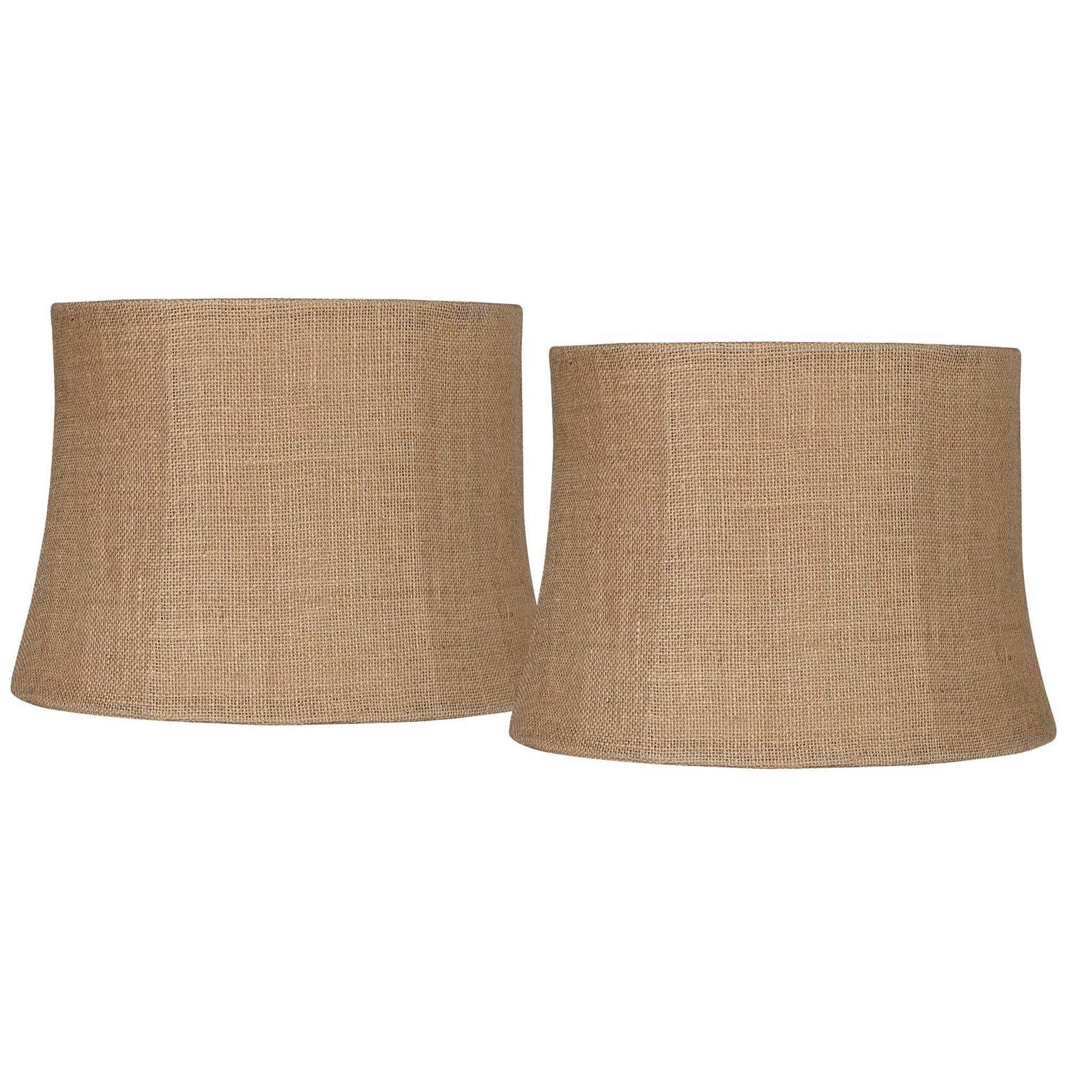 Springcrest Set of 2 Softback Drum Lamp Shades Natural Burlap Medium 12 inch Top x Bottom x 10 inch High Spider Harp Finial Fitting