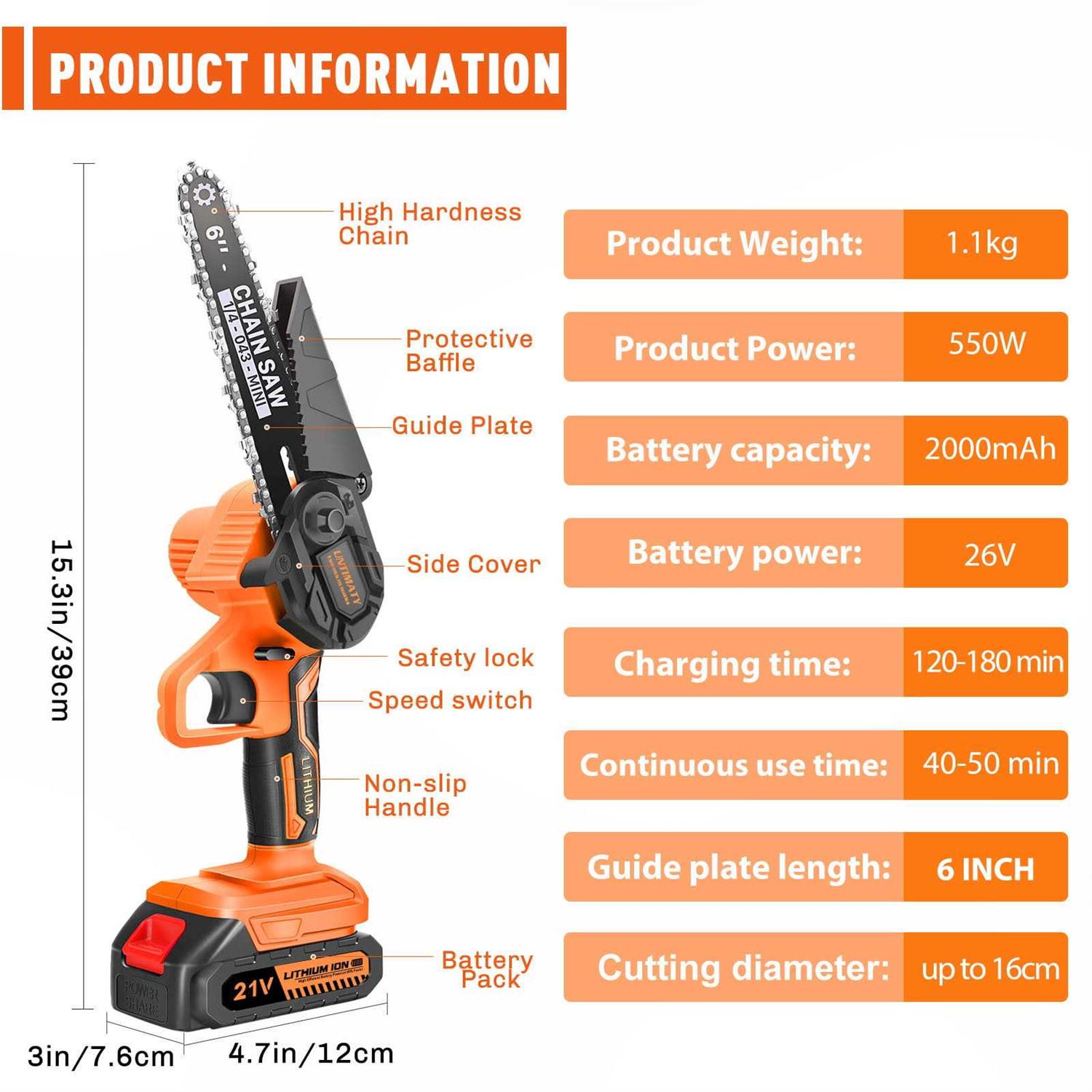 Untimaty 6 inch Cordless Mini Chainsaw 6-inch Chain Saw Wood