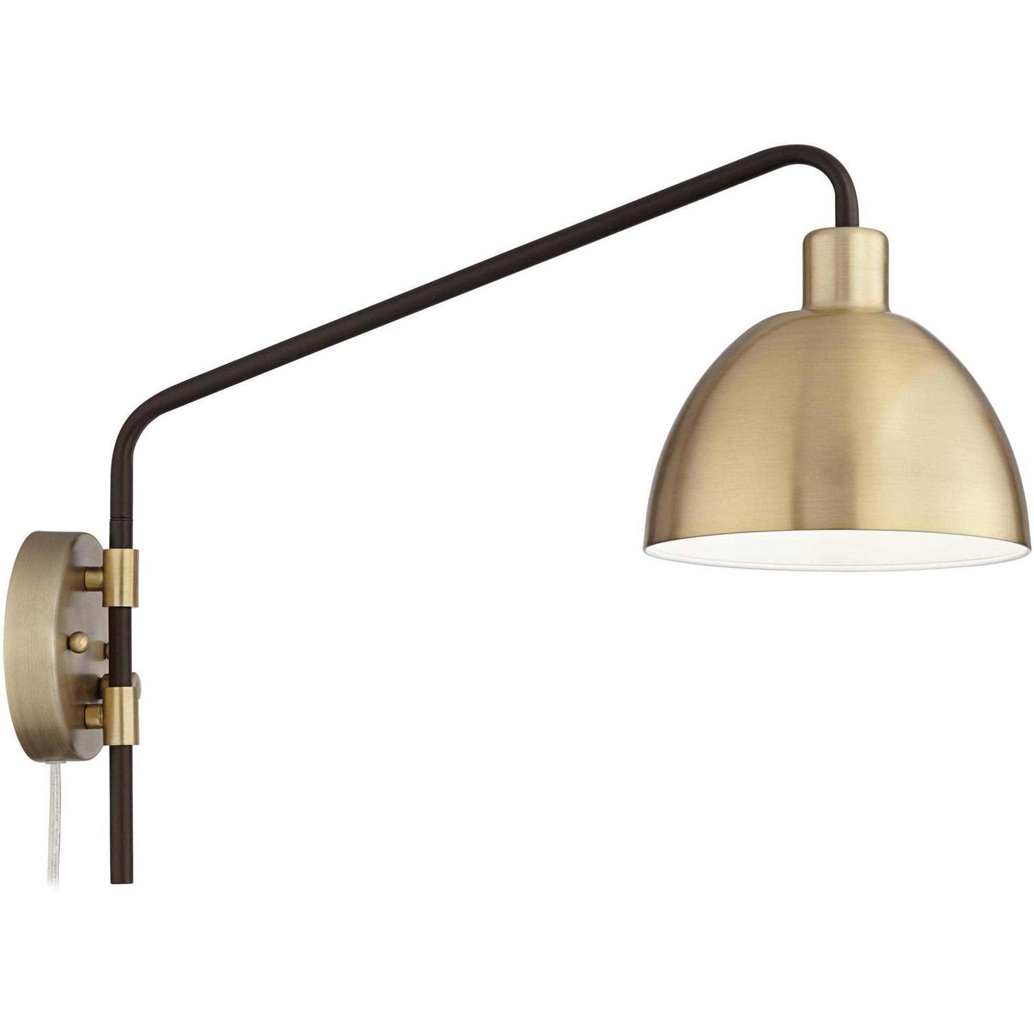 360 Lighting Industrial Farmhouse Swing Arm Wall Lamp Bronze Antique Brass Plug-In Light Fixture for Bedroom Living Room Reading