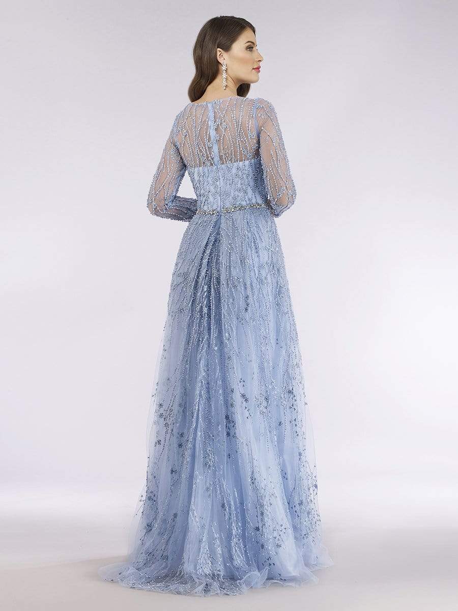 29782 Lace Long Sleeve V-neck A-line Gown