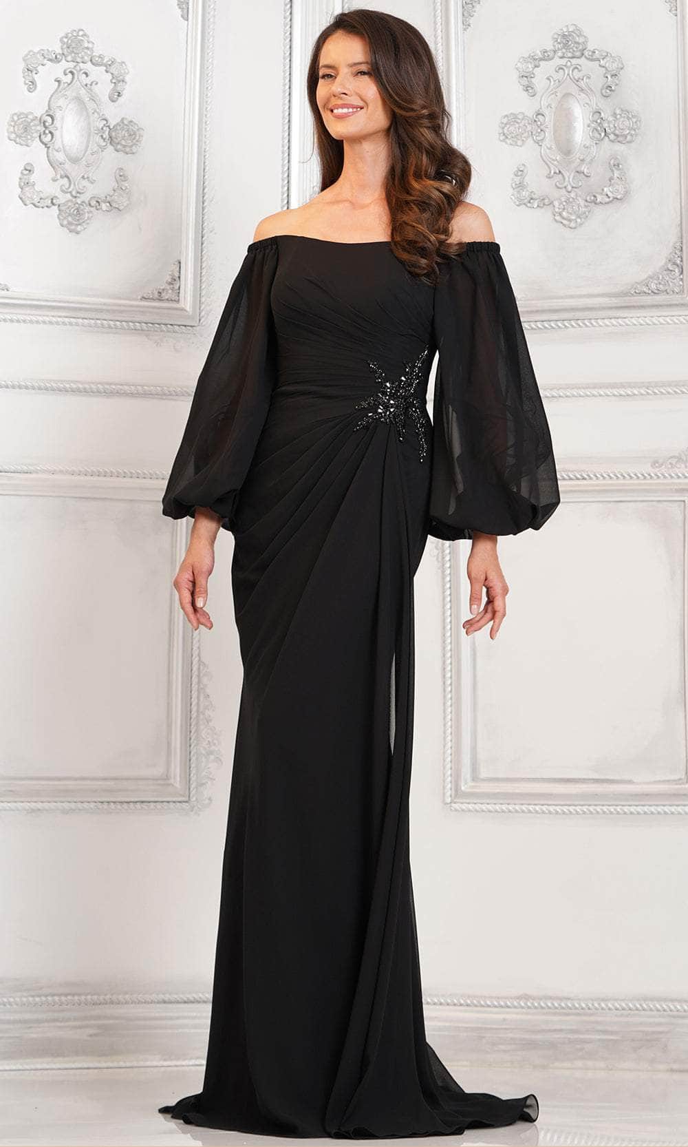 Bishop Sleeve Ruched Evening Dress