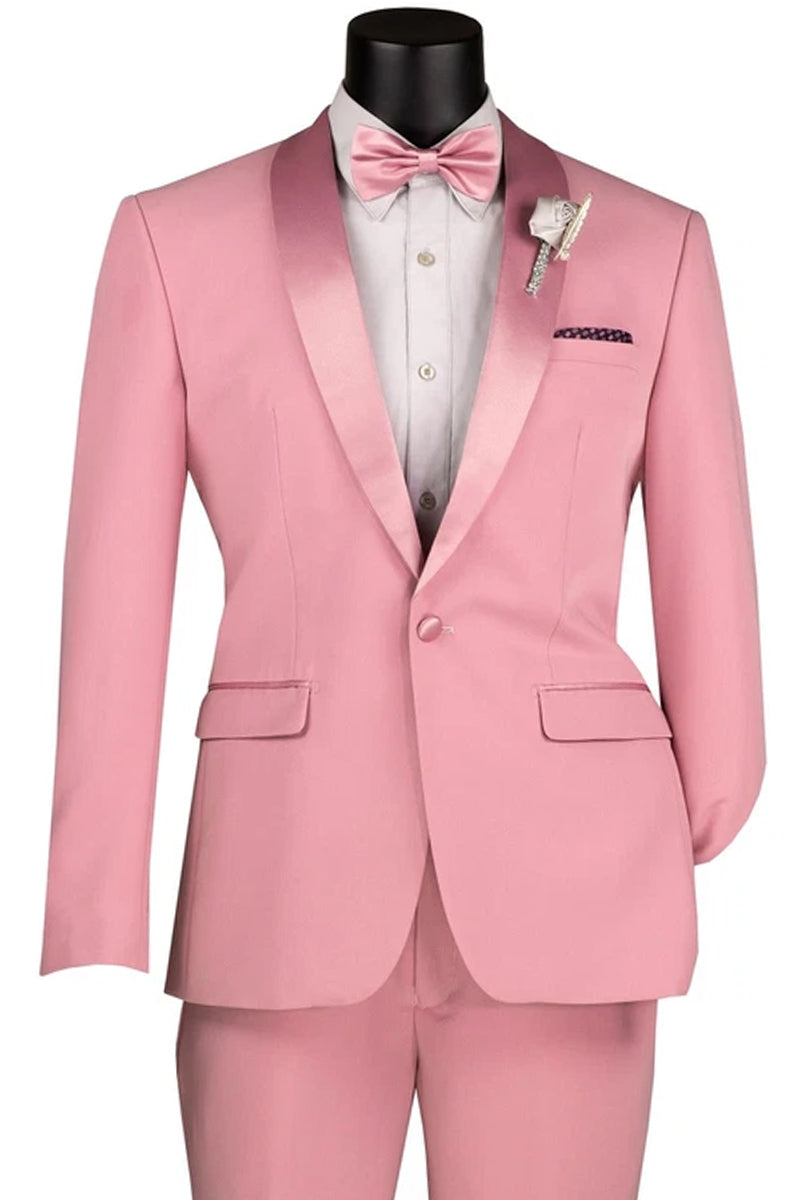 Men’s Slim Fit Stretch Summer Shawl Tuxedo in Dusty Rose Pink