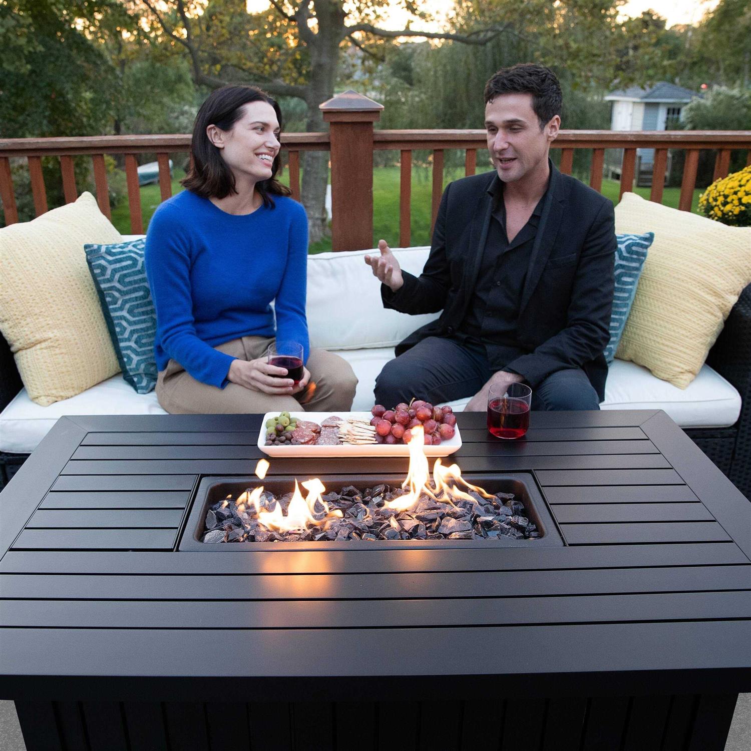 allen + roth 48-in W 40000-BTU Black Steel Propane Gas Fire Pit Table Stainless Steel GAD17103L