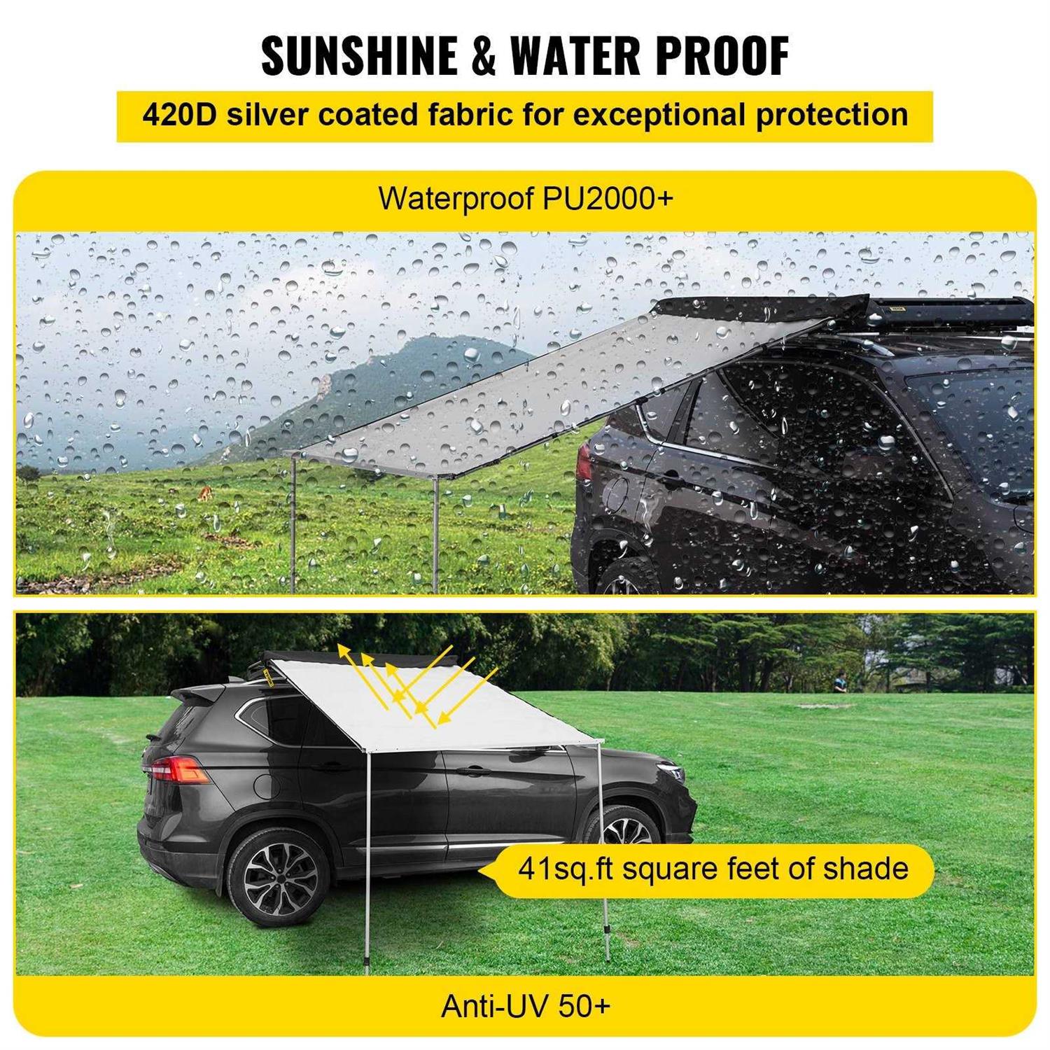 Vevor Car Side Awning Pull-Out Retractable Vehicle Awning Waterproof Uv50+