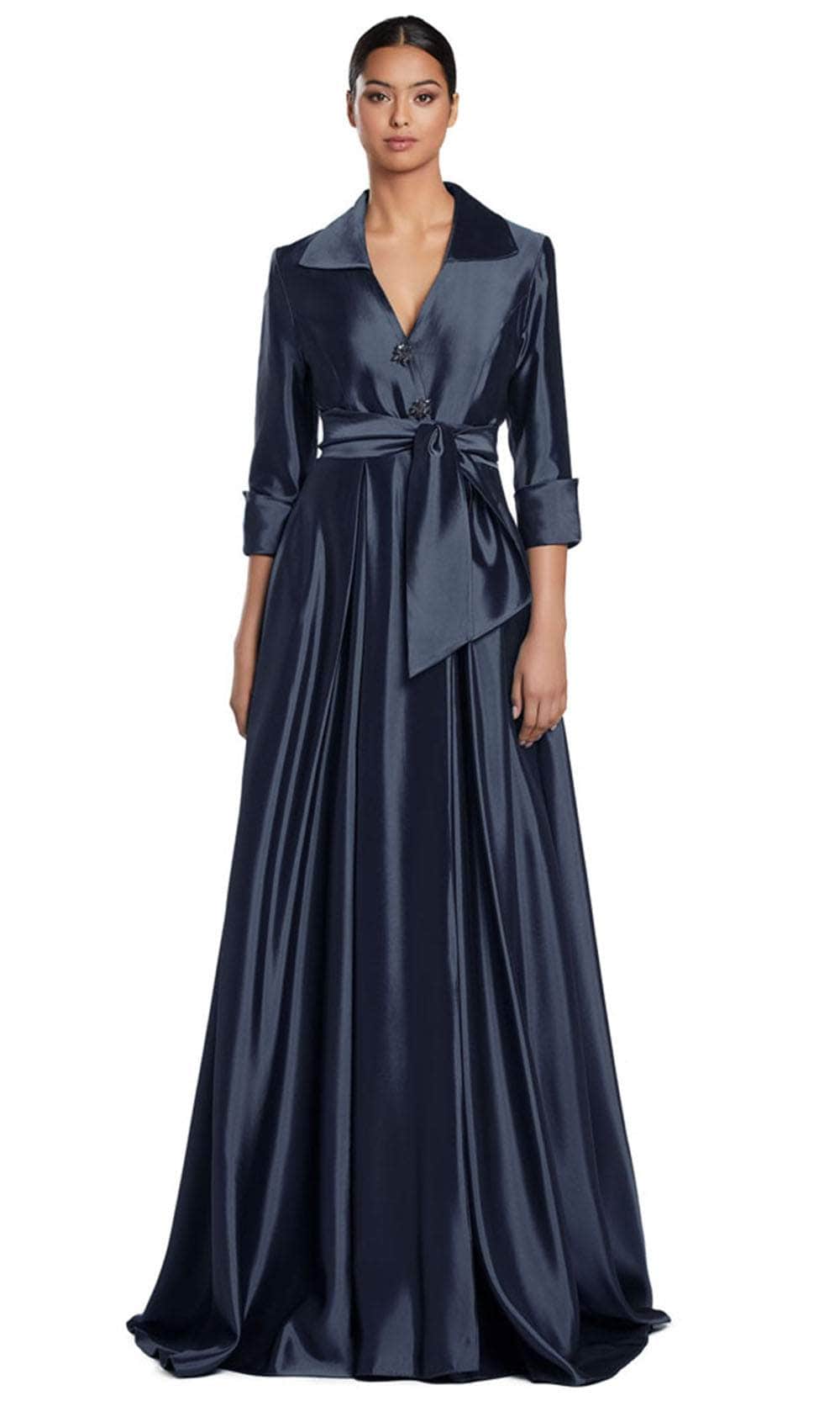 Collared V-Neck A-Line Evening Gown