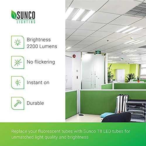 Sunco Lighting Sunco T8 LED 4ft Tube Light Bulbs Ballast Bypass Fluorescent replacement