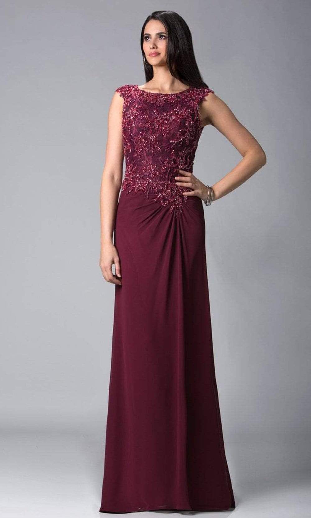 18402 Embellished Cap Sleeve Column Gown