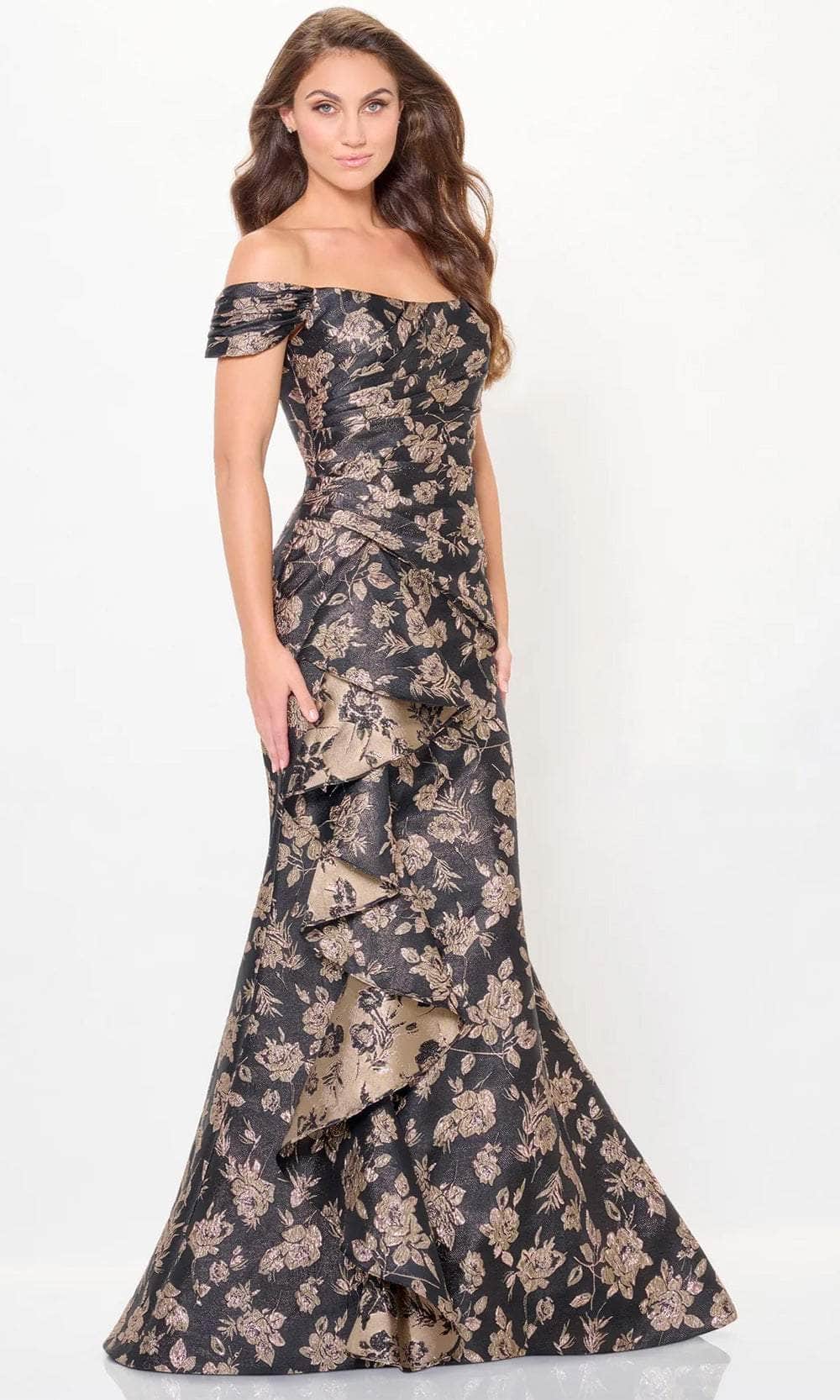 Off Shoulder Brocade Evening Dress
