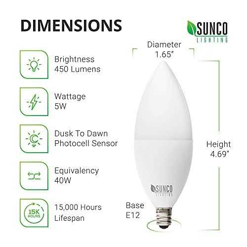 Sunco Lighting Sunco Dusk to Dawn Light Bulb Outdoor Candelabra LED B11