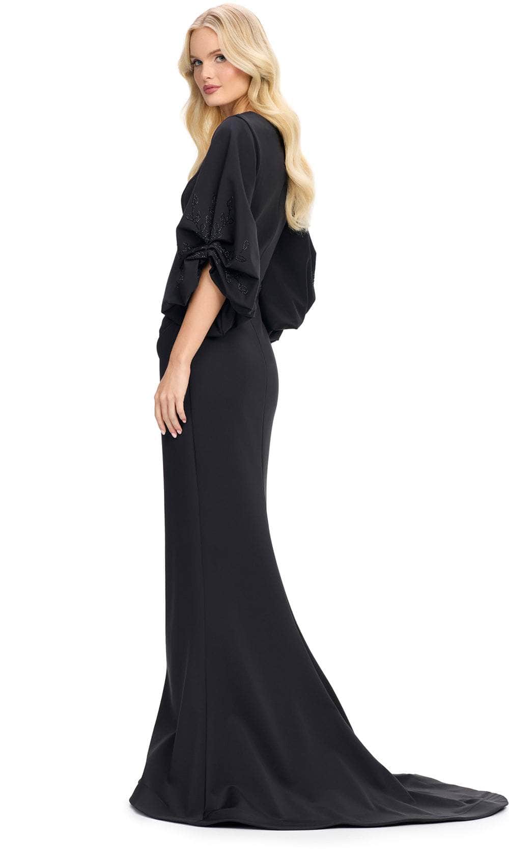 Balloon Sleeve Mermaid Evening Gown