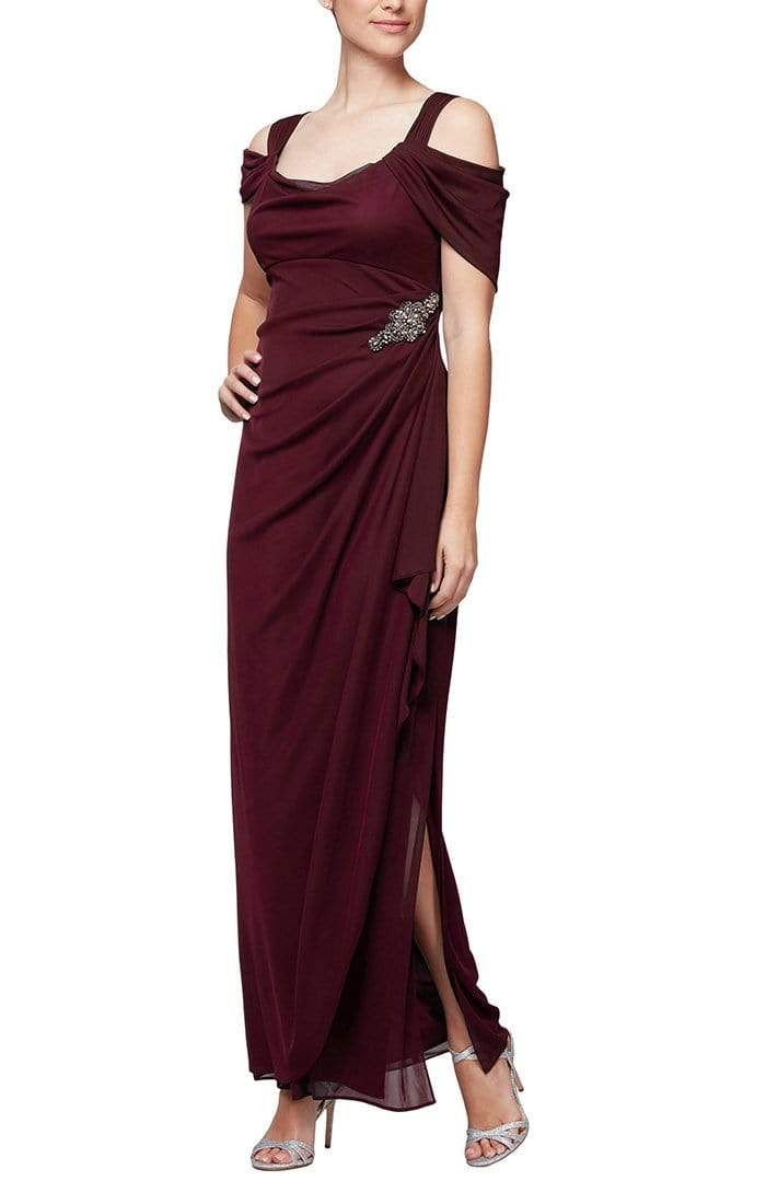 232902 Cold Shoulder Long Gown With Slit
