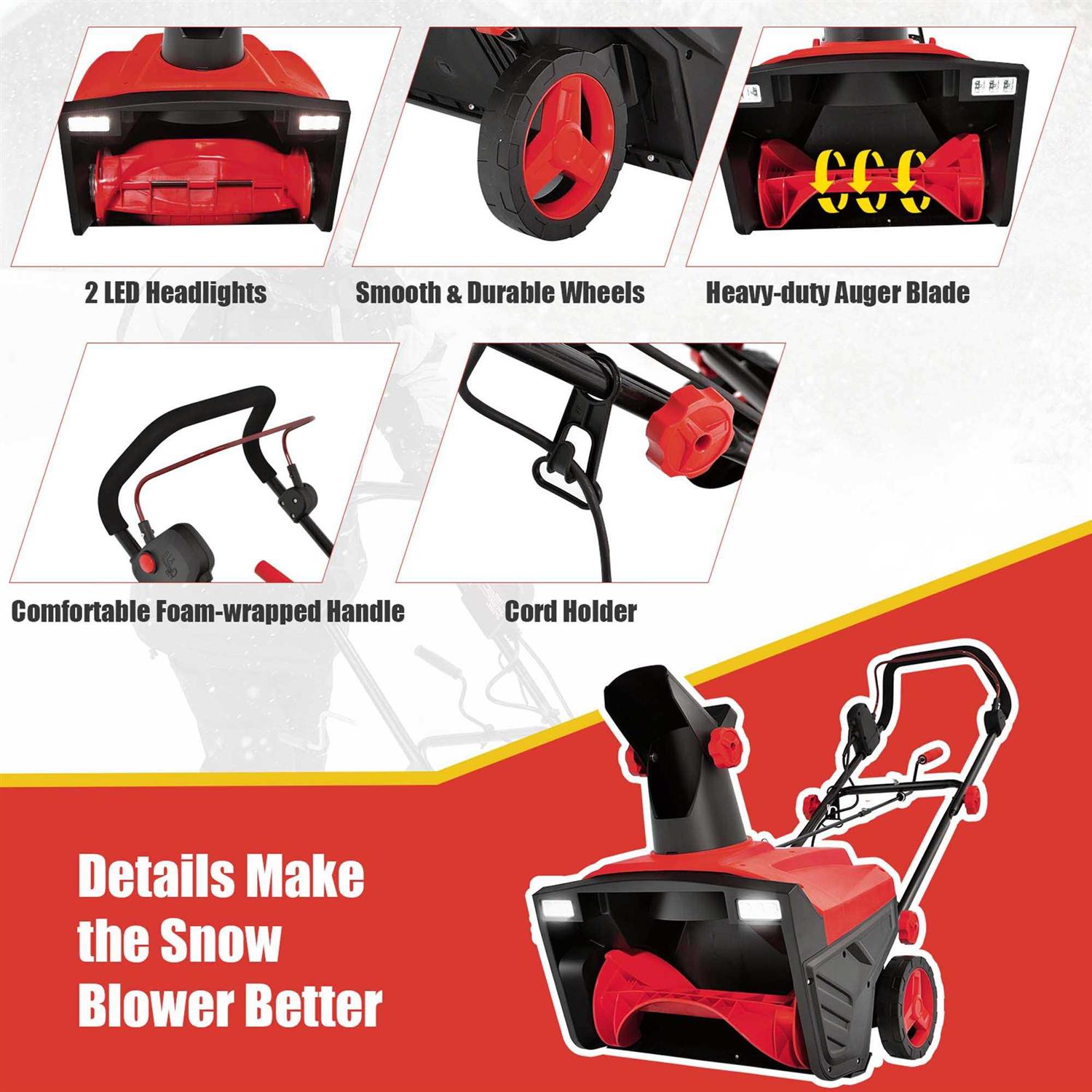 Costway 20 Inch 120V 15Amp Electric Snow Thrower with 180° Rotatable Chute