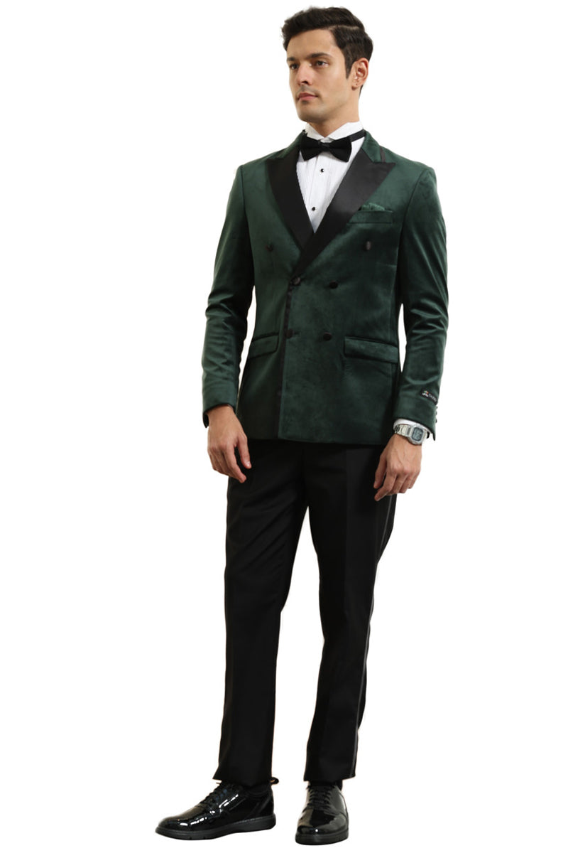 Men’s Velvet Double Breasted Wedding & Prom Tuxedo Jacket in Hunter Green