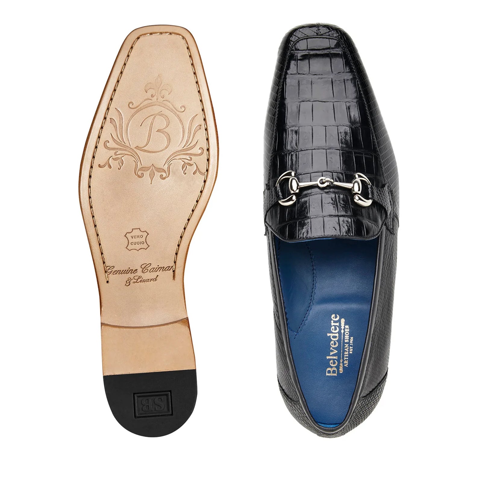 Men’s Belvedere Udine Crocodile & Lizard Buckle Dress Loafer in Black