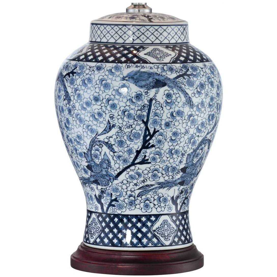 Barnes and Ivy Shonna Blue and White Porcelain Jar Table Lamp Dimmer