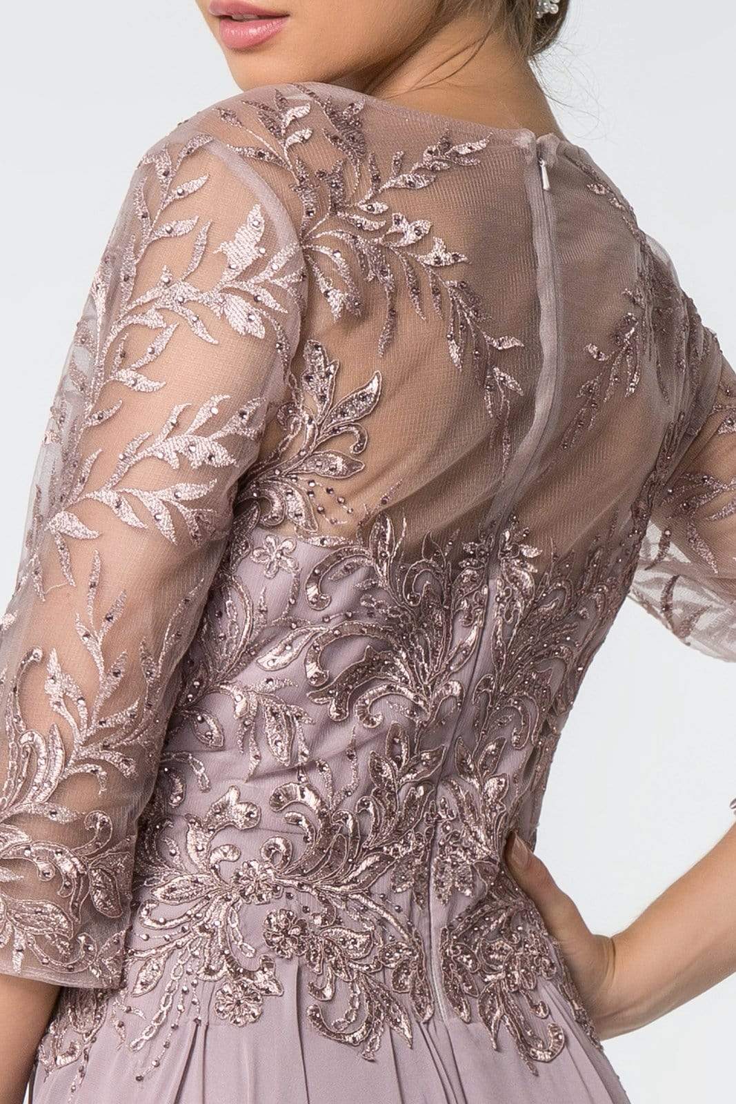 GL2810 Embroidered Bateau Chiffon A-line Gown