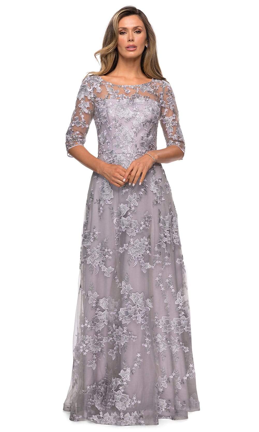 27854 Embroidered Lace Quarter Sleeve A-Line Dress