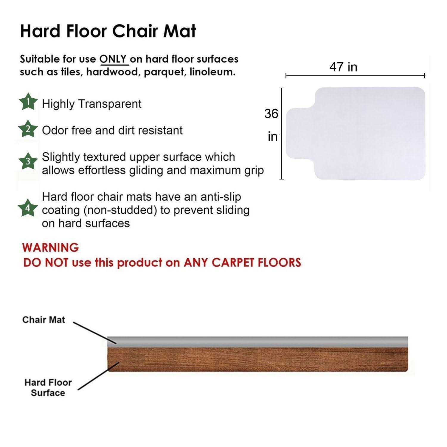 MammyGol Office Chair Mat for Hard Wood Floors 36×47 Heavy Duty Floor Protector Easy Clean