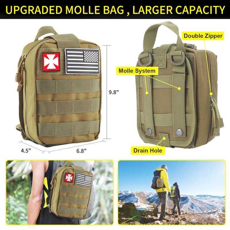 Kleclcw Survival Kit 160 Pcs Emergency Supplies Camping Accessories with Upgraded Molle Bag