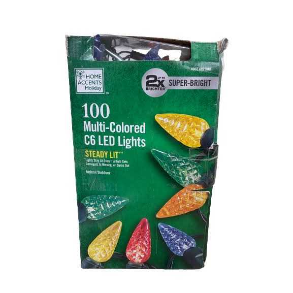 100-Lights Multi-Faceted C6 LED Steady Lit Lights Home Accents Holiday