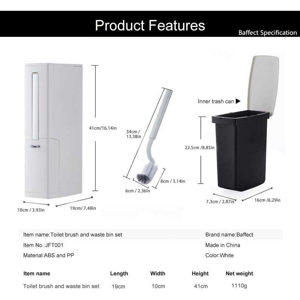 Baffect Slim Bathroom Trash Can Toilet Brush Set 2L Small Trash Can with Lid