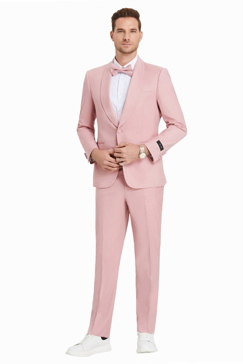 Men’s One Button Shawl Lapel Dinner Jacket Style Wedding Suit in Blush Pink