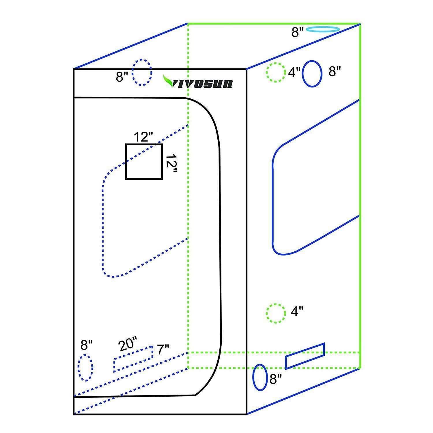 VIVOSUN 48x22x24x22x60x22 Mylar Hydroponic Grow Tent with Observation Window and Floor