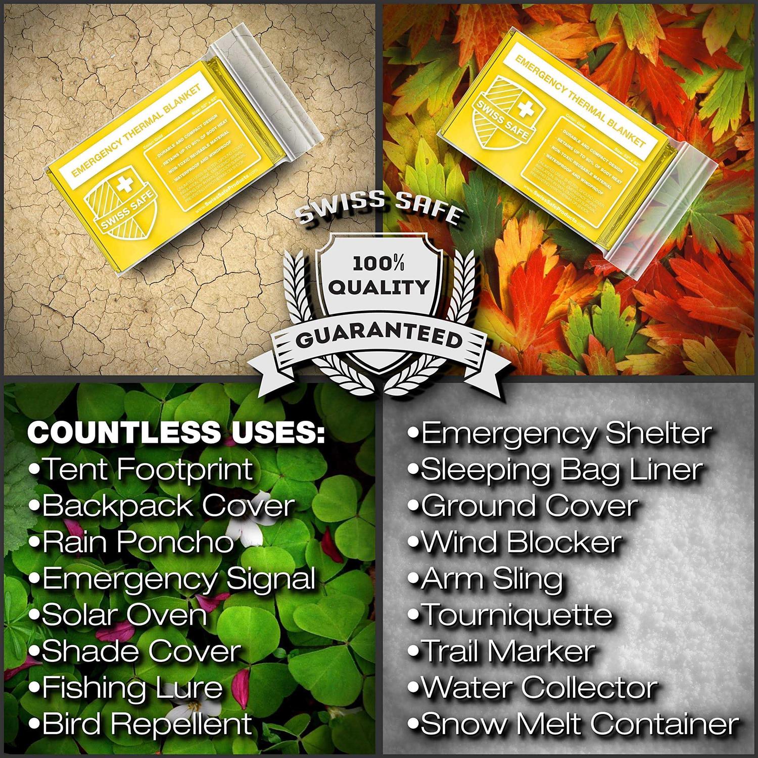 Swiss Safe Emergency Mylar Thermal Blankets Designed for NASA