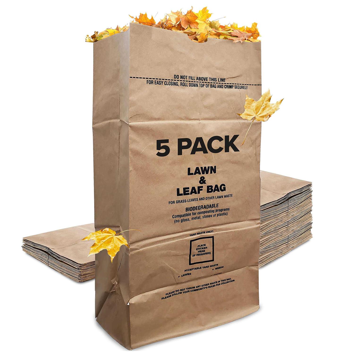 30 Gallon Kraft Lawn and Leaf Bags Eco-Friendly Heavy Duty Large Paper Trash Bags