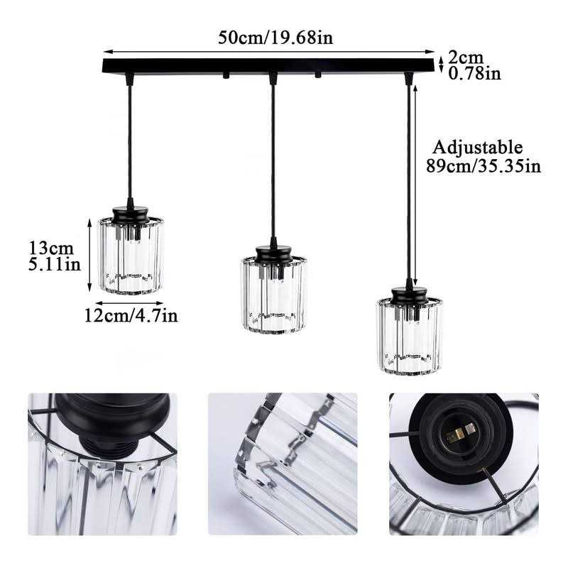 3-Lights Black Hanging Ceiling Light Mini Chandelier,Adjustable Farmhouse Pendant Ceiling Lights Fixtures